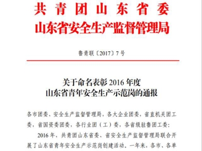 重磅消息：天意機(jī)械新產(chǎn)品班組榮獲“山東省青年安全生產(chǎn)示范崗”榮譽稱號